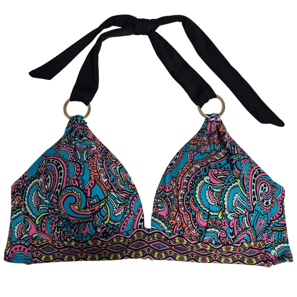 Liz Claiborne Paisley Bikini Halter Top Women's Size 8 Blue Pink Black - Picture 2 of 12